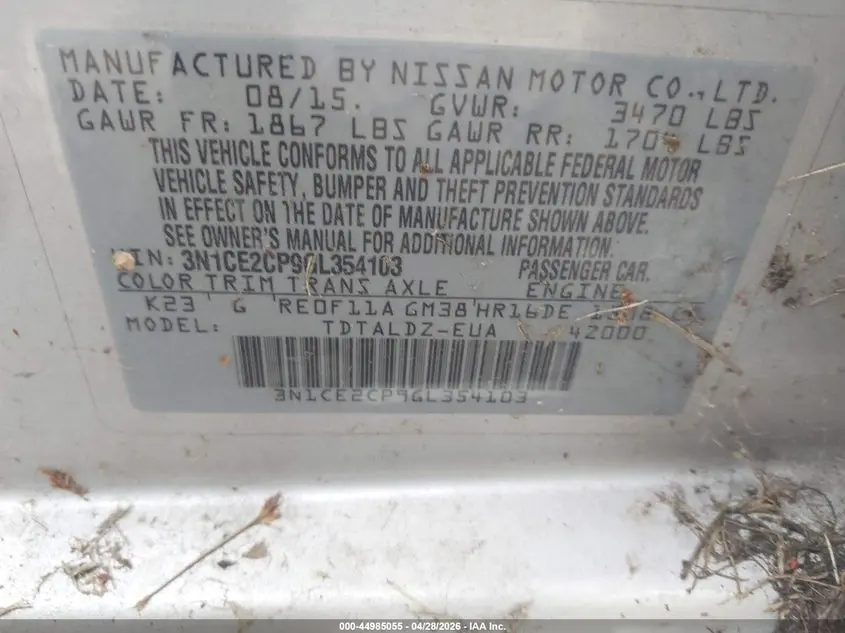 2016 NISSAN VERSA NOTE S (SR)/S PLUS/SL/SR/SV