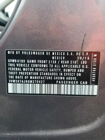 2016 VOLKSWAGEN JETTA S  