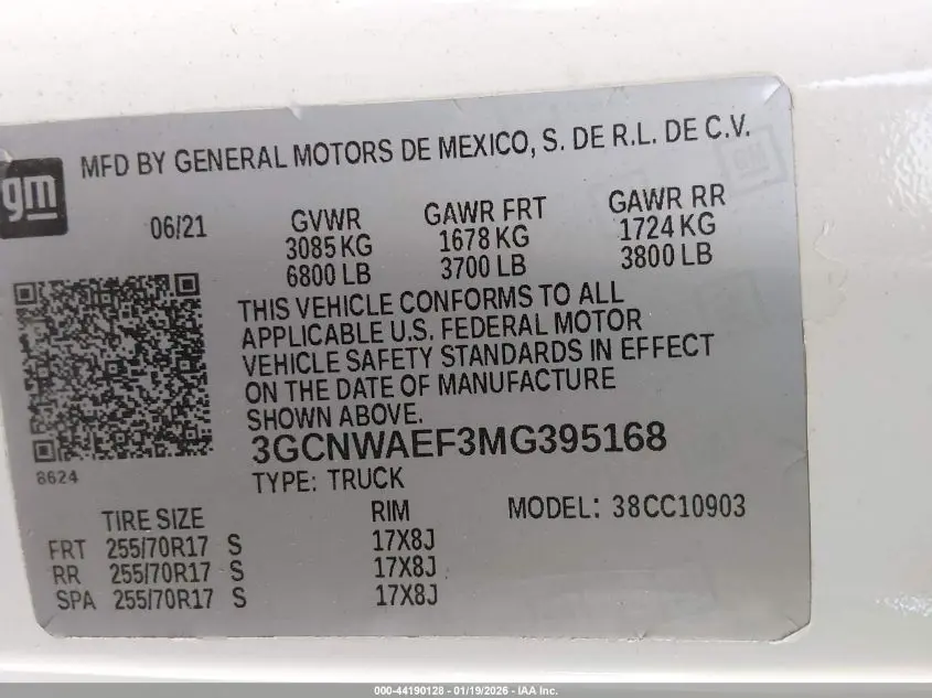 2021 CHEVROLET SILVERADO 1500 2WD  LONG BED WT