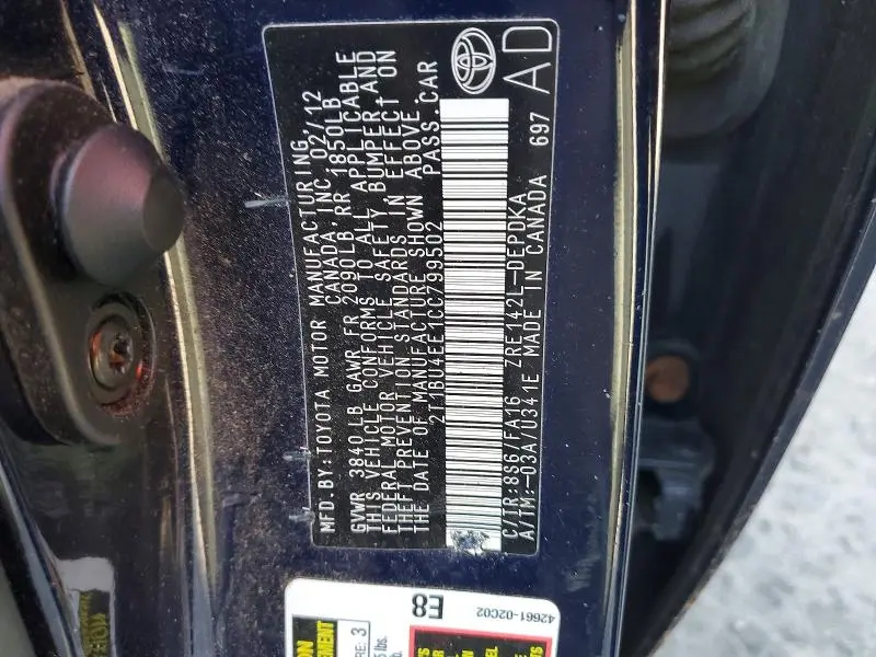 2012 TOYOTA COROLLA L  