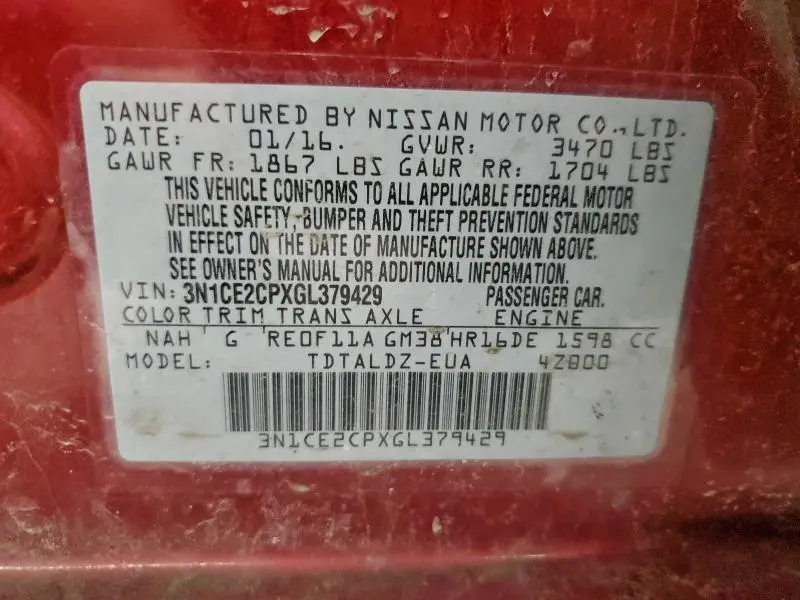 2016 NISSAN VERSA NOTE S  