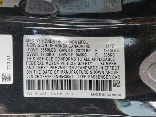 2022 HONDA CIVIC SPORT  
