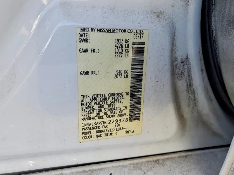 2017 NISSAN ALTIMA 2.5 S  