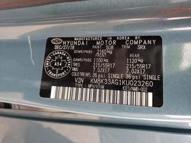 2019 HYUNDAI KONA LIMITED  