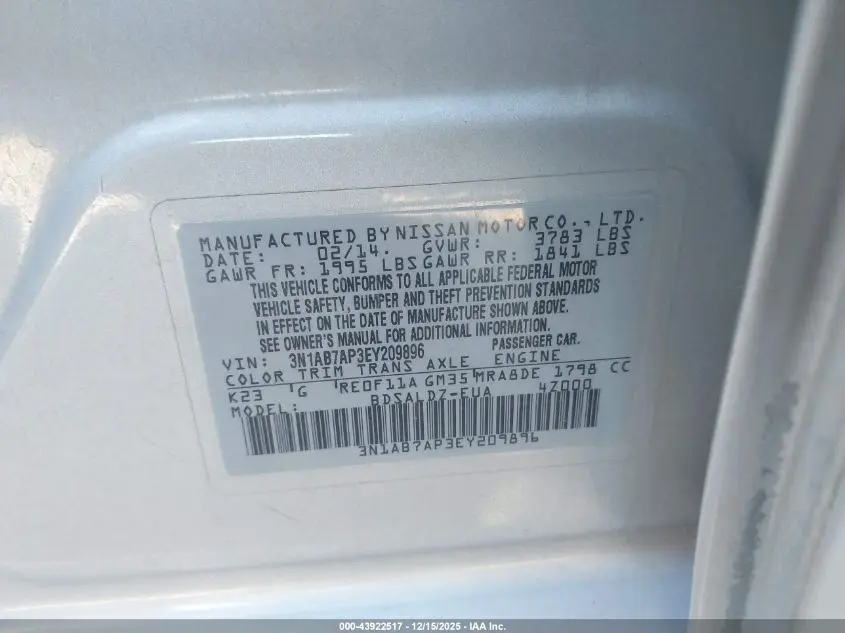 2014 NISSAN SENTRA SV