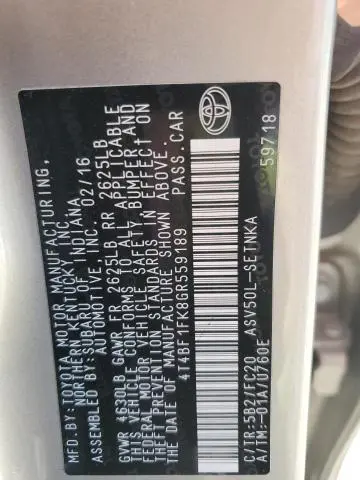 2016 TOYOTA CAMRY LE  