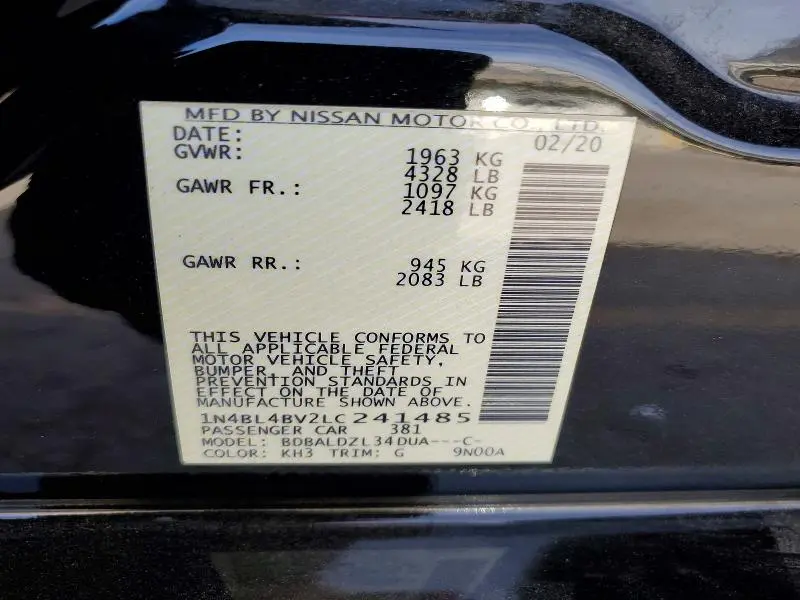 2020 NISSAN ALTIMA S  