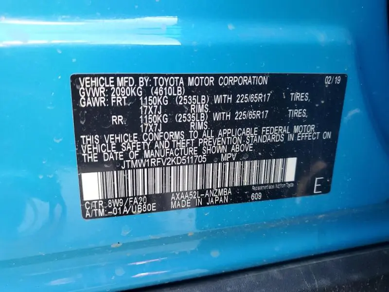 2019 TOYOTA RAV4 XLE  