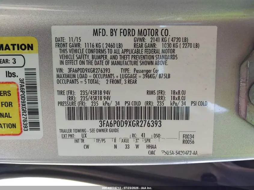 2016 FORD FUSION TITANIUM