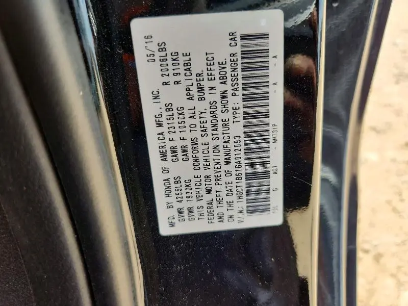 2016 HONDA ACCORD EXL  