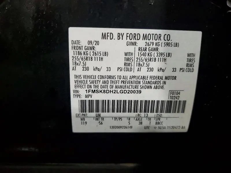 2020 FORD EXPLORER XLT  