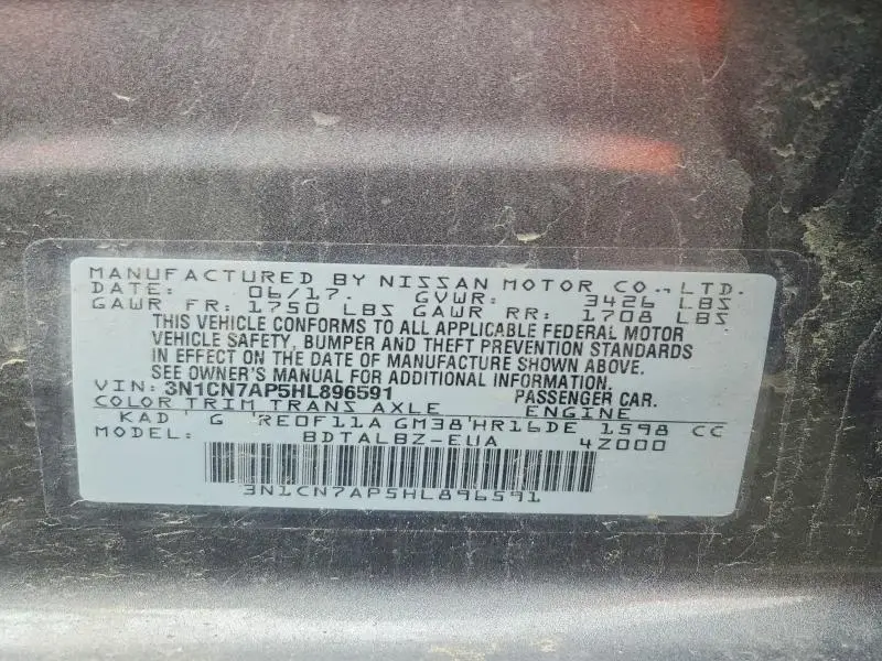 2017 NISSAN VERSA 1.6 SV  