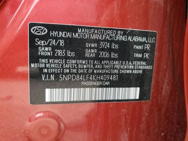 2019 HYUNDAI ELANTRA SEL  