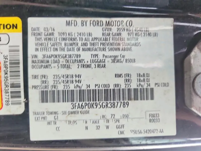 2016 FORD FUSION   