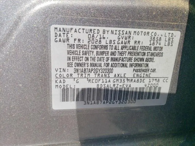 2016 NISSAN SENTRA SR  