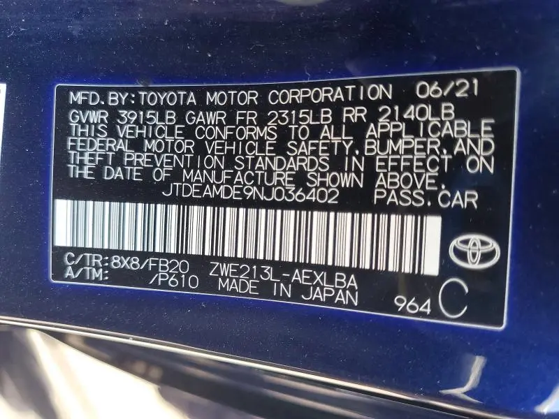 2022 TOYOTA COROLLA LE  