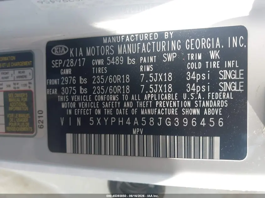 2018 KIA SORENTO 3.3L EX