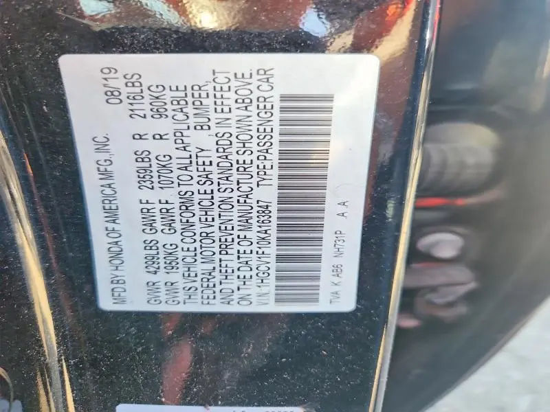 2019 HONDA ACCORD LX  