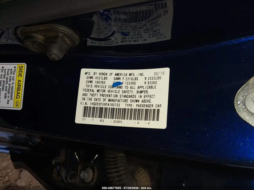 2015 HONDA ACCORD SPORT