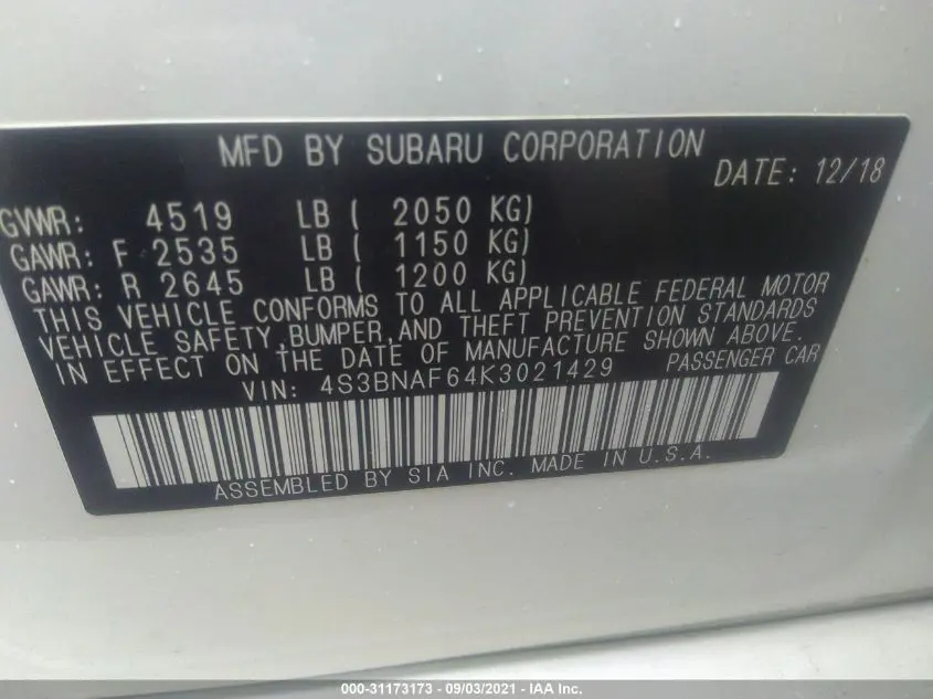 2019 SUBARU LEGACY PREMIUM