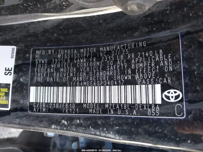 2025 TOYOTA COROLLA LE