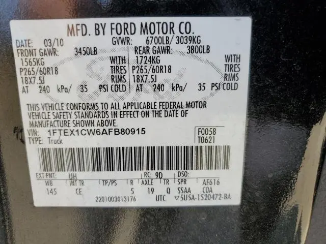 2010 FORD F150 SUPER CAB  