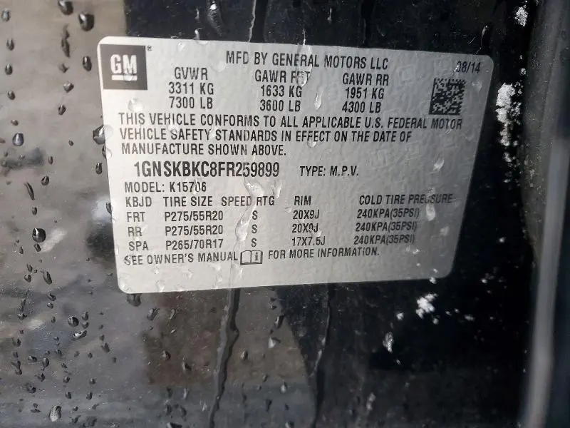 2015 CHEVROLET TAHOE K1500 LT  