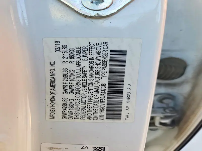 2018 HONDA ACCORD EXL  