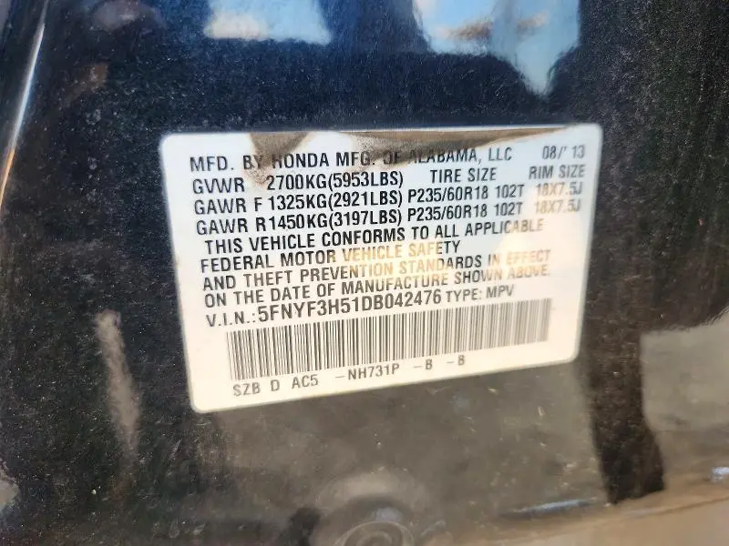 2013 HONDA PILOT EXL  