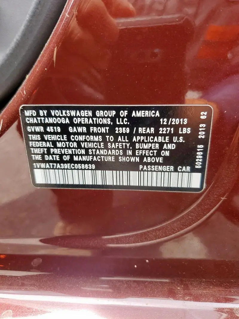 2014 VOLKSWAGEN PASSAT S  