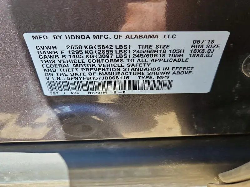 2018 HONDA PILOT EXL  