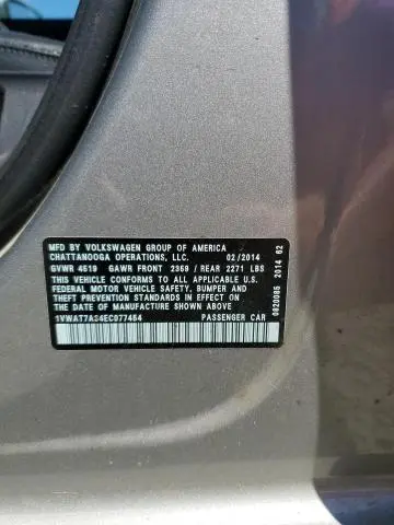2014 VOLKSWAGEN PASSAT S  