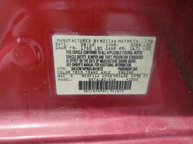 2012 NISSAN VERSA S  