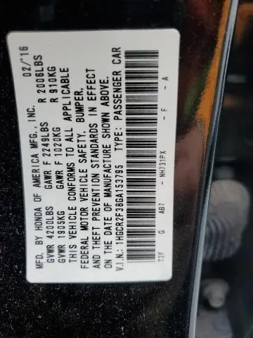 2016 HONDA ACCORD LX  