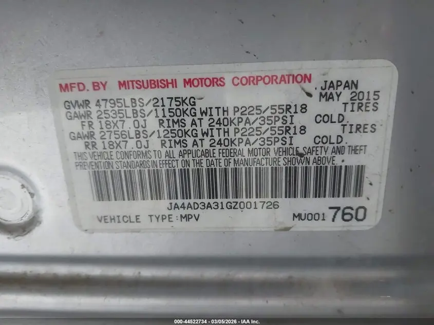 2016 MITSUBISHI OUTLANDER SE