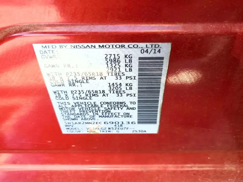 2014 NISSAN PATHFINDER SL  
