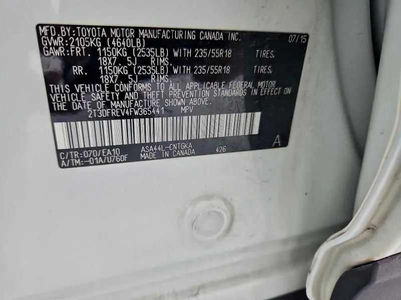 2015 TOYOTA RAV4 LIMITED  