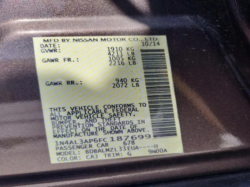 2015 NISSAN ALTIMA 2.5 SV  