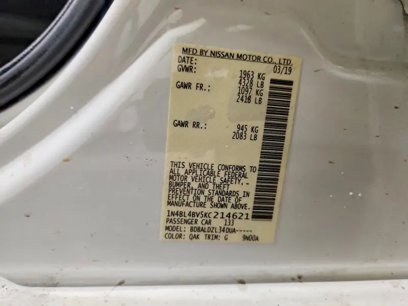 2019 NISSAN ALTIMA 2.5 S  