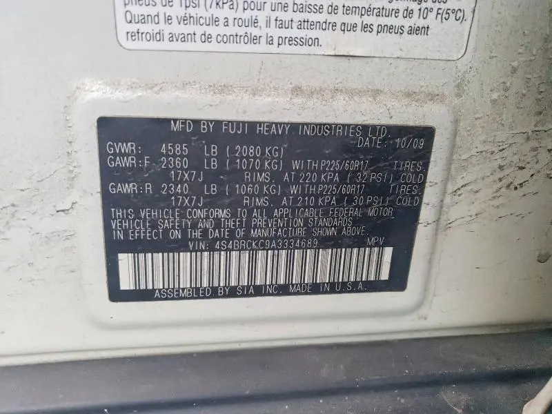 2010 SUBARU OUTBACK 2.5I LIMITED  