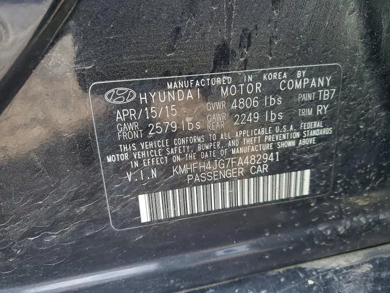 2015 HYUNDAI AZERA LIMITED  