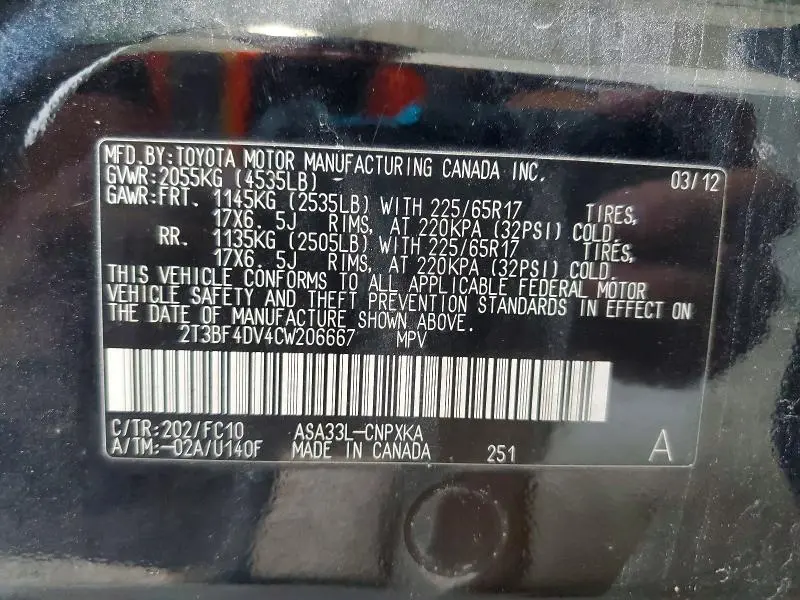 2012 TOYOTA RAV4 BASE  