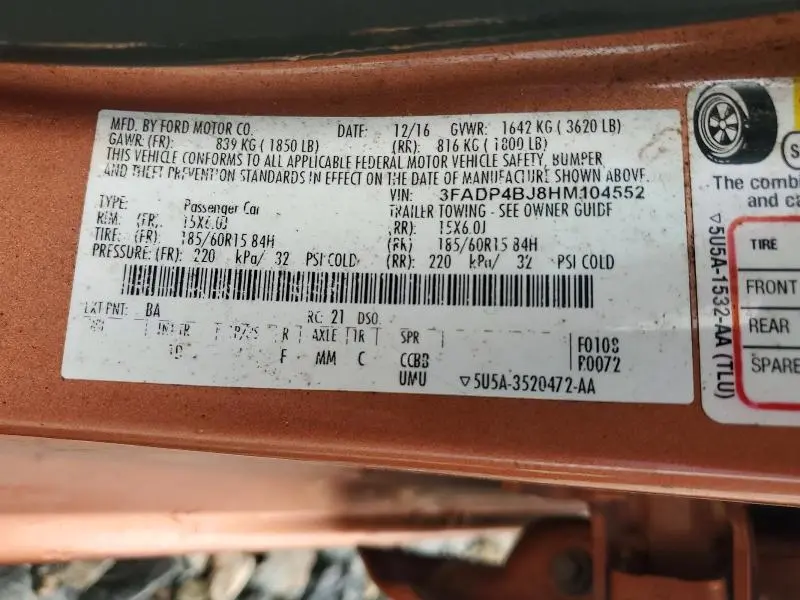 2017 FORD FIESTA SE  