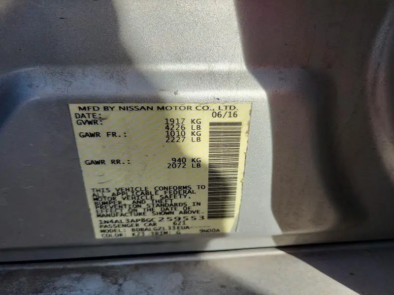 2016 NISSAN ALTIMA 2.5 S  