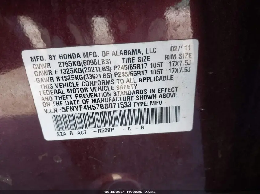 2011 HONDA PILOT EX-L