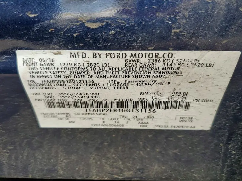 2016 FORD TAURUS SEL  