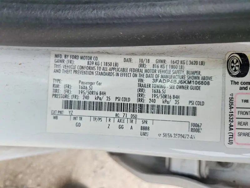 2019 FORD FIESTA SE  