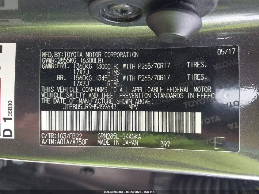 2017 TOYOTA 4RUNNER SR5