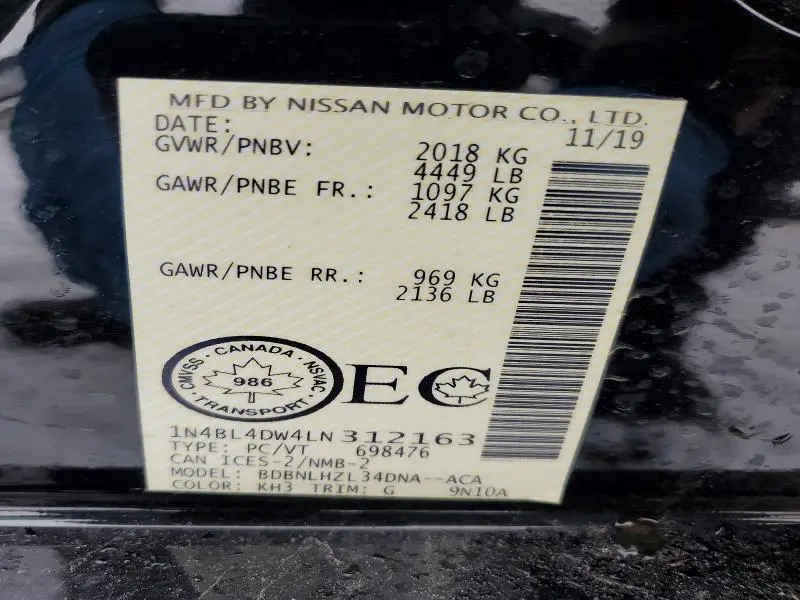 2020 NISSAN ALTIMA 2.5 SV  