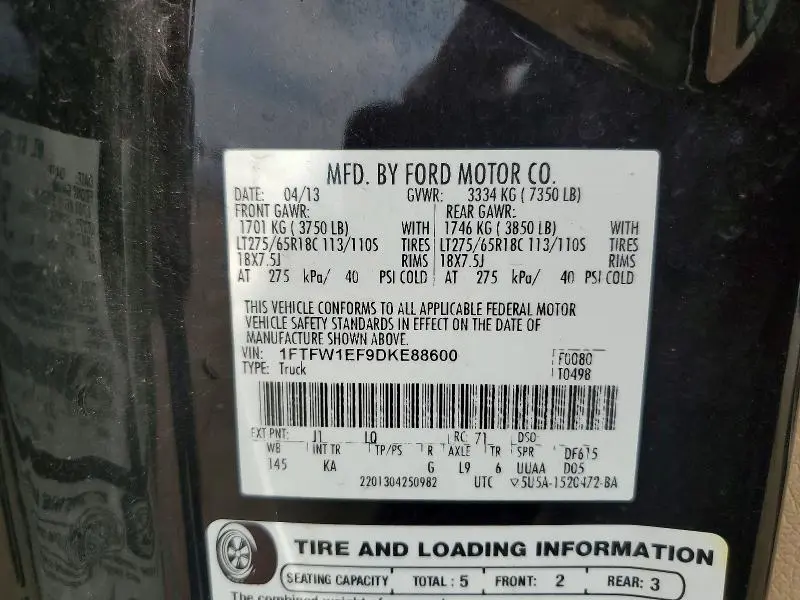 2013 FORD F150 SUPERCREW  